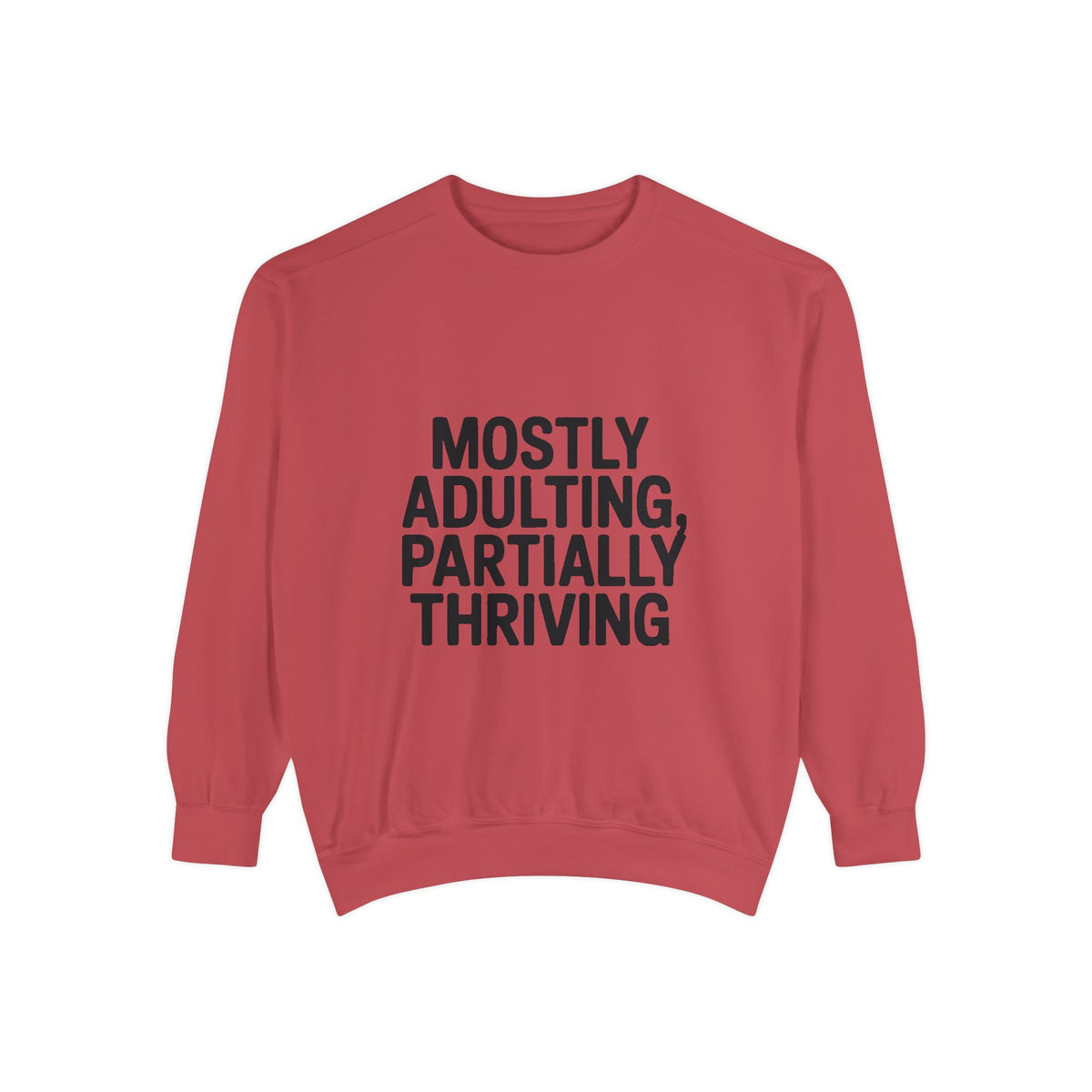 Mostly Adulting Partially Thriving Sweatshirt, Funny Embroidered Crewneck, Sarcastic Adult Life Gift, Minimalist Text Sweatshirt