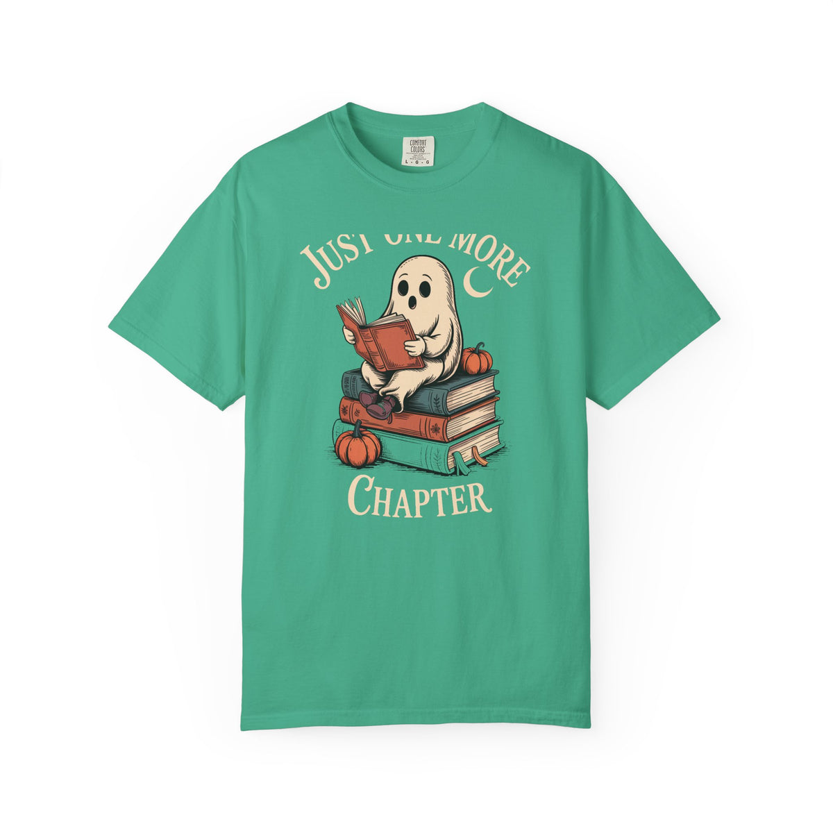 Just One More Chapter Ghost Shirt, Cozy Halloween Reading Tee, Bookish Ghost T-Shirt, Vintage Storybook Halloween Gift