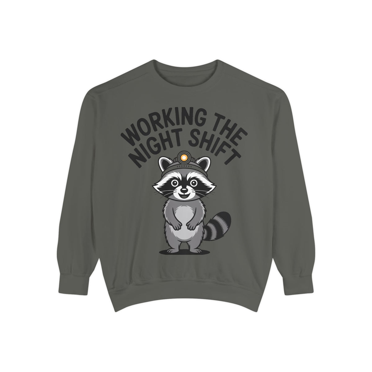 Raccoon Night Shift Sweatshirt, Funny Night Owl Crewneck, Cute Raccoon Headlamp Graphic, Gift for Nurse or Night Worker