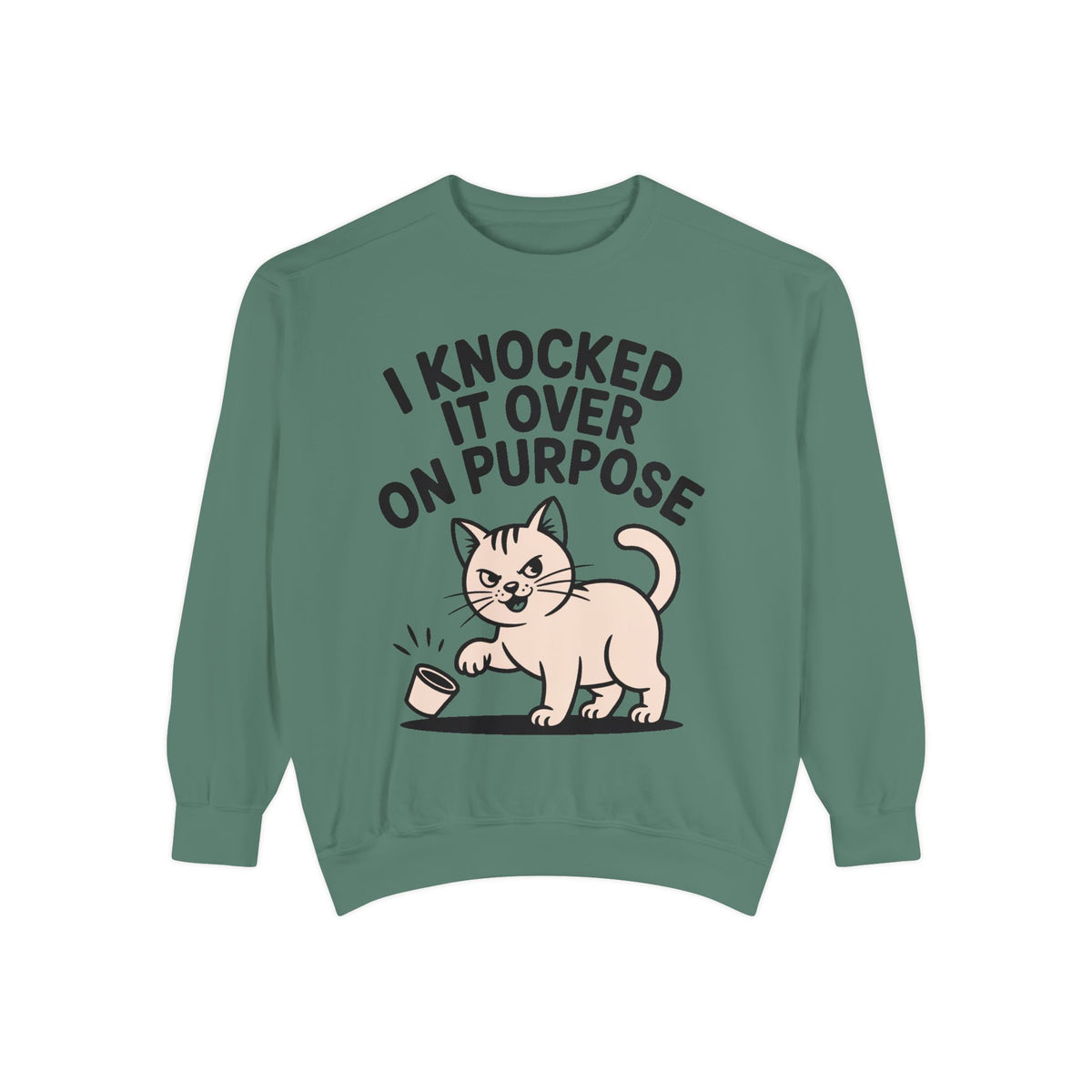 Funny Cat Sweatshirt, I Knocked It Over On Purpose Crewneck, Cute Cat Lover Gift, Embroidered Patch Style Cat Sweatshirt