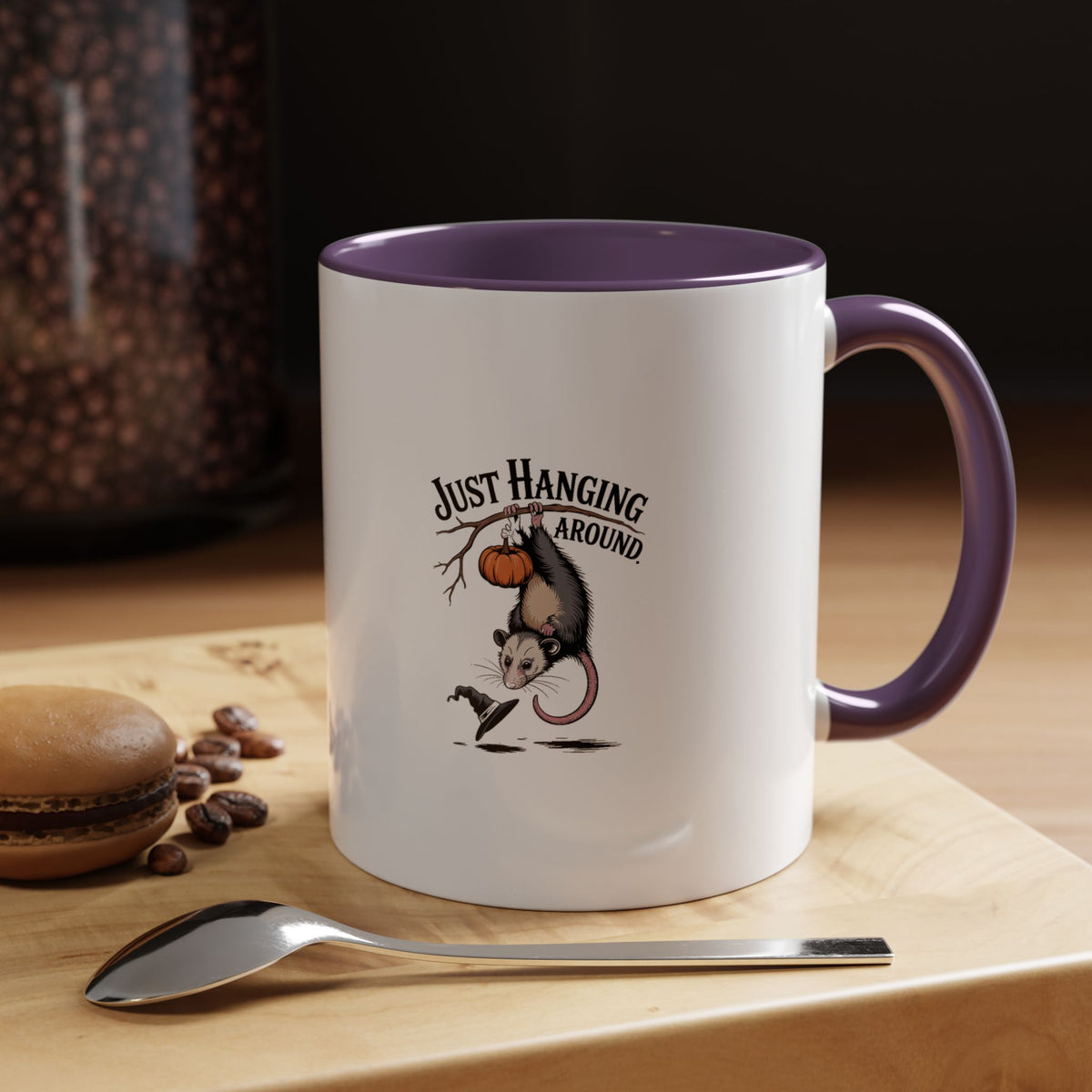 Just Hanging Around Opossum Mug, Funny Halloween Coffee Cup, Vintage Possum Witch Hat Mug, Spooky Season Gift, Halloween Mug