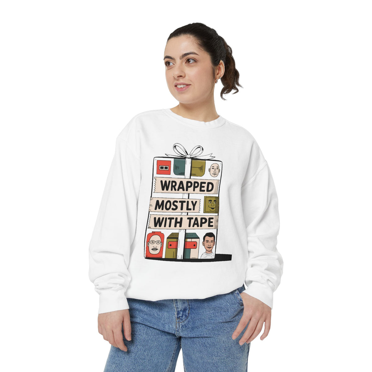 Gift Wrapper Sweatshirt, Wrapped Mostly With Tape Funny Christmas Crewneck, Funny Gift Wrapping Humor Sweater, Holiday Gift For Bad Wrapper