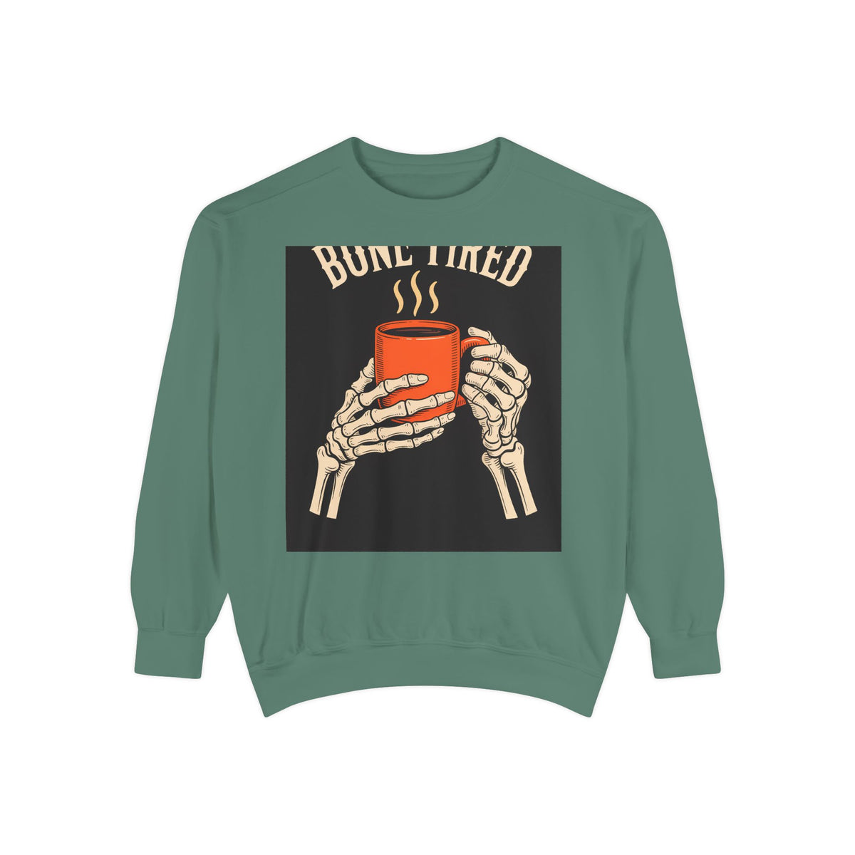 Bone Tired Coffee Skeleton Sweatshirt, Halloween Coffee Lover Crewneck, Funny Skeleton Hands Mug Shirt, Spooky Season Gift