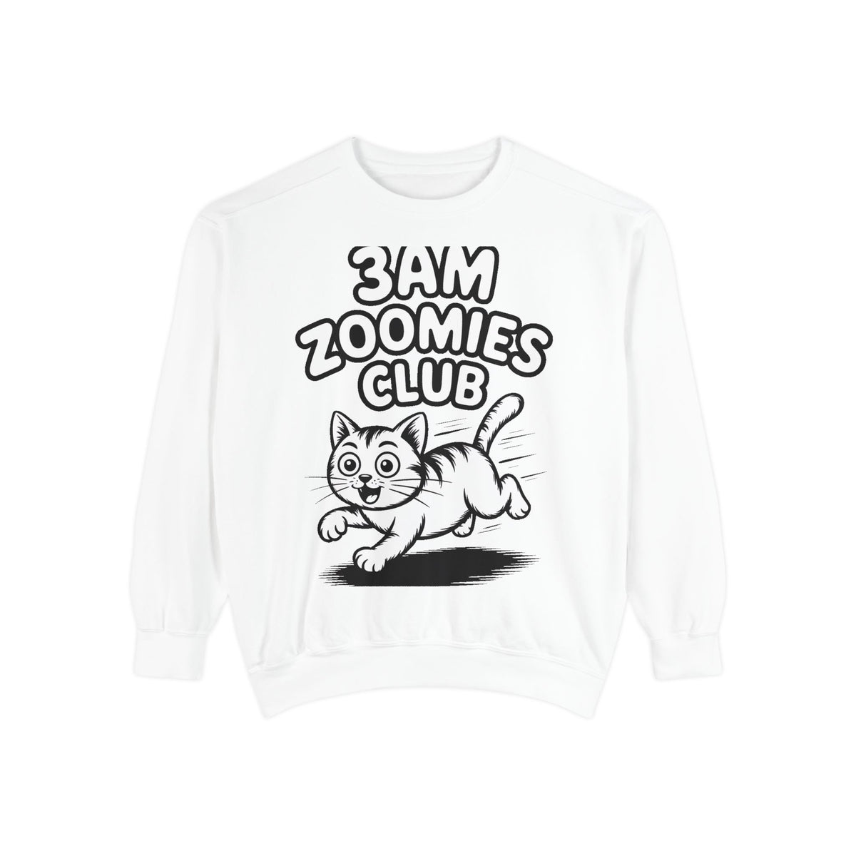 3AM Zoomies Club Sweatshirt, Funny Cat Crewneck, Cute Crazy Cat Lover Gift, Embroidered Patch Style Cat Sweatshirt