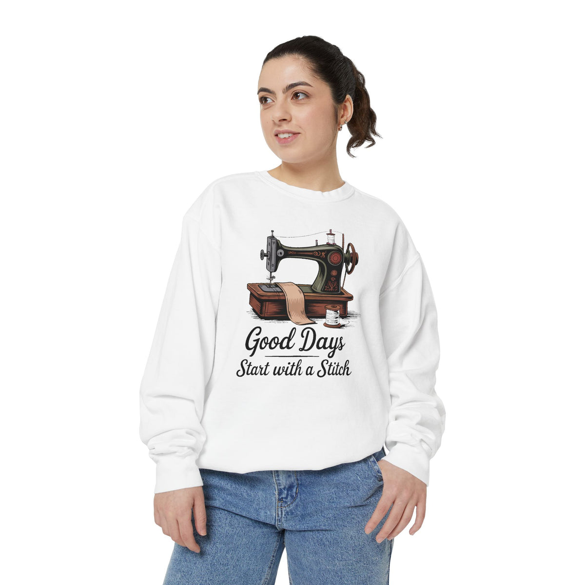 Sewing Sweatshirt, Good Days Start With A Stitch, Gift For Seamstress, Quilter Hobby Sweatshirt, Vintage Sewing Machine Crewneck