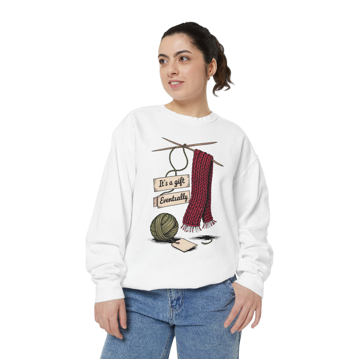 Knitter Christmas Sweatshirt, It's A Gift Eventually, Funny Knitting Crewneck, Christmas Gift For Knitter, Yarn Lover Sweatshirt, Crafter H…