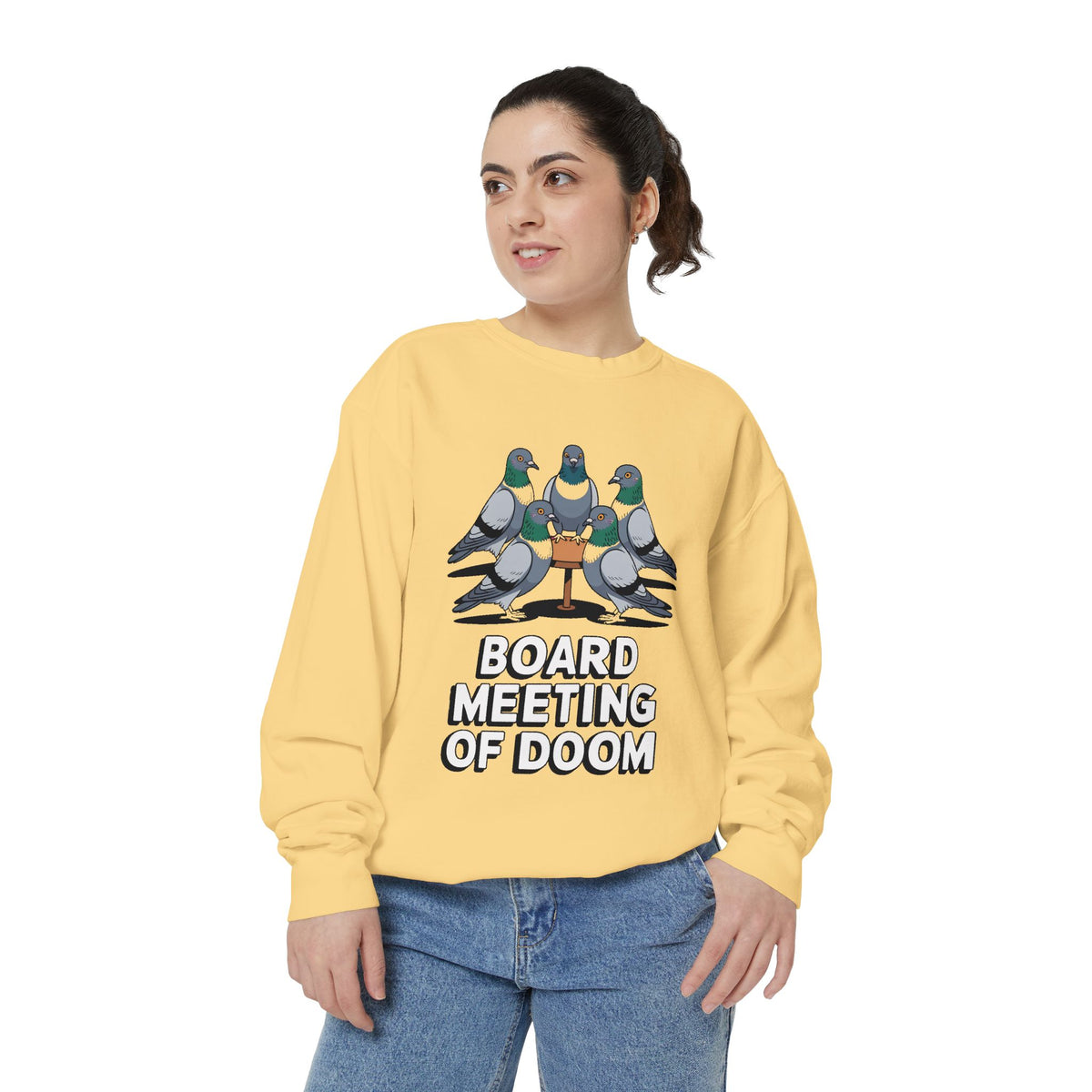 Funny Pigeon Sweatshirt, Board Meeting Of Doom Crewneck, Office Humor Bird Gift, Funny Coworker Sweater