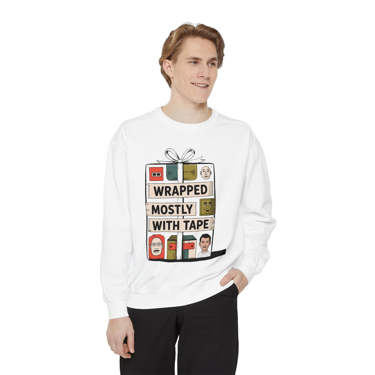 Gift Wrapper Sweatshirt, Wrapped Mostly With Tape Funny Christmas Crewneck, Funny Gift Wrapping Humor Sweater, Holiday Gift For Bad Wrapper