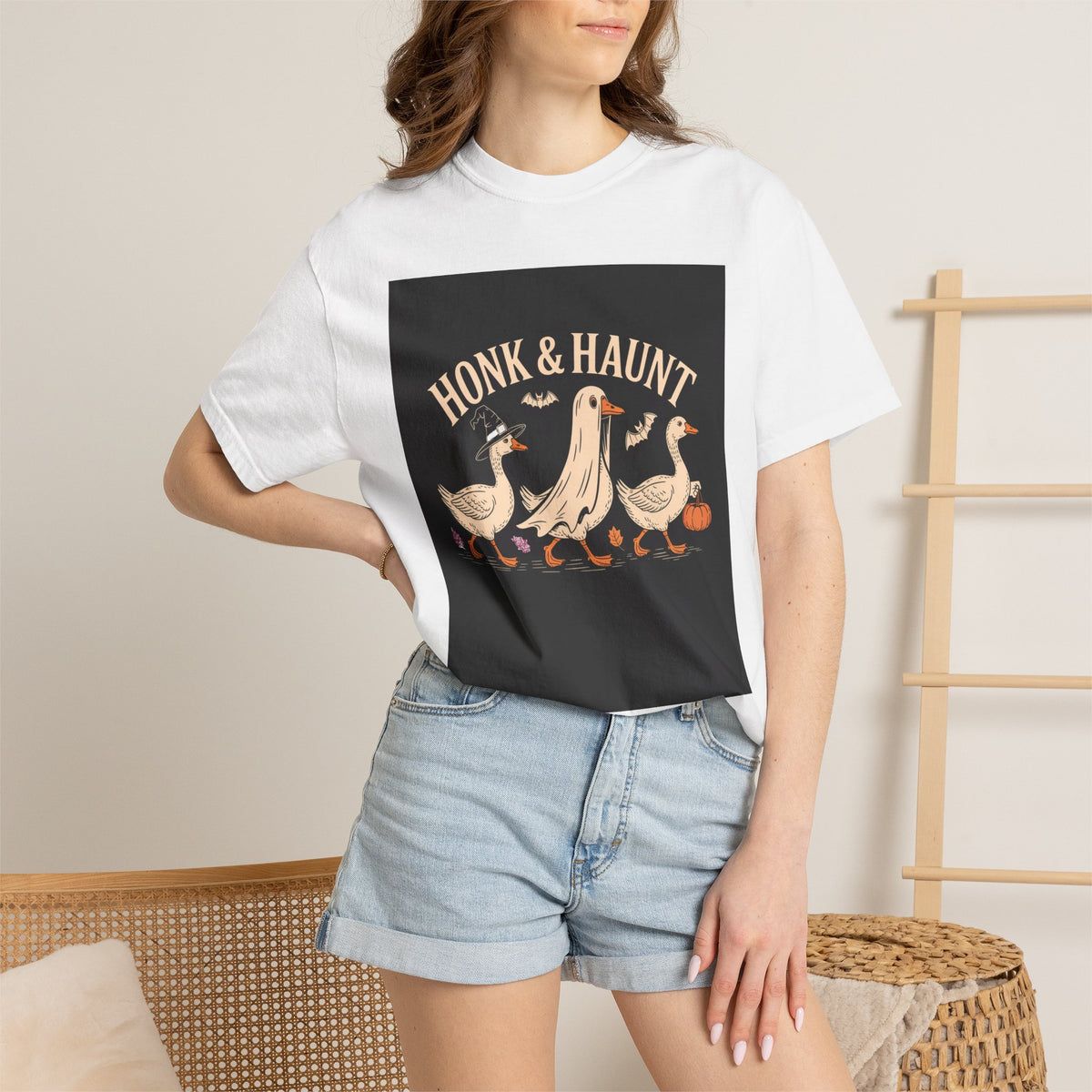 Honk & Haunt Geese Halloween Shirt, Funny Vintage Goose Halloween Tee, Witch Ghost Pumpkin Goose Gift, Spooky Season T-Shirt