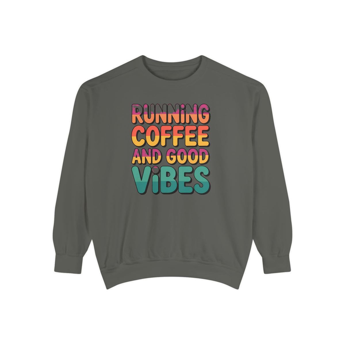 Running On Coffee And Vibes Sweatshirt, Retro Gradient Typography Crewneck, Coffee Lover Gift, Positive Vibes Pullover