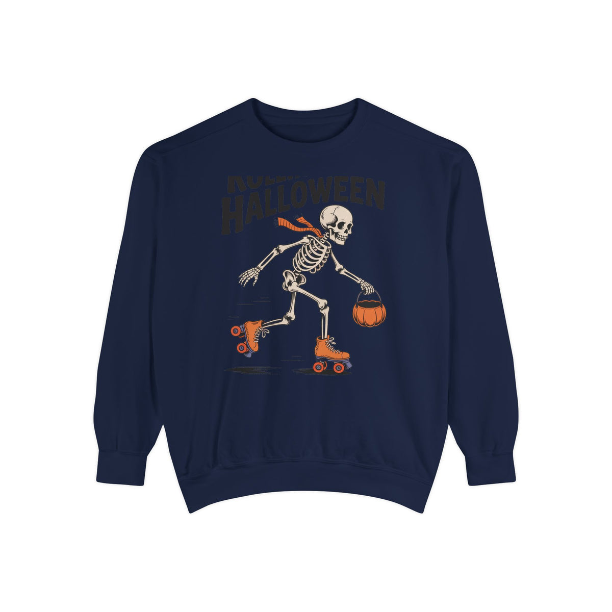 Rolling Into Halloween Skeleton Sweatshirt, Retro Roller Skate Skeleton Crewneck, Funny Halloween Gift, Vintage Spooky Season Sweatshirt