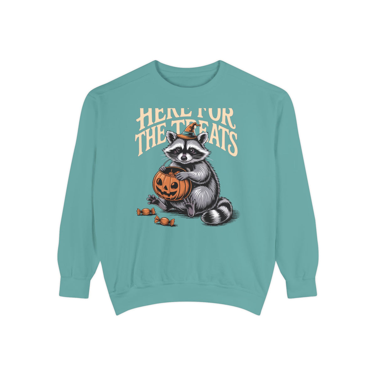 Here For The Treats Raccoon Sweatshirt, Funny Halloween Crewneck, Vintage Trick Or Treat Raccoon Shirt, Spooky Season Gift