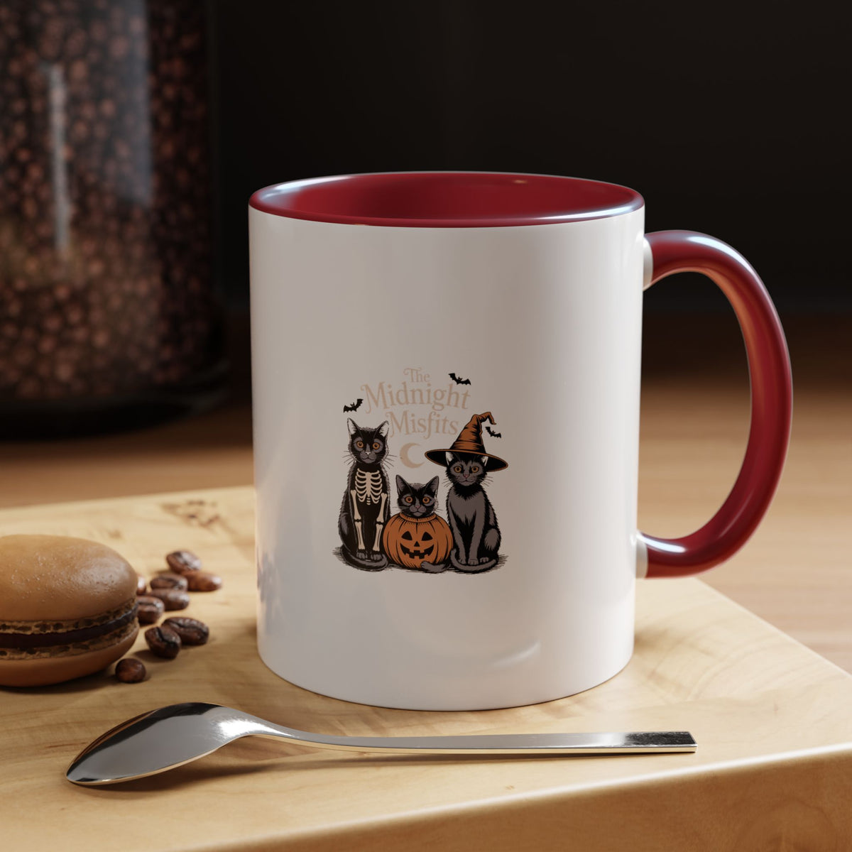 The Midnight Misfits Cats Mug, Funny Black Cat Halloween Costume Coffee Mug, Spooky Season Cat Lover Gift, Vintage Halloween Mug