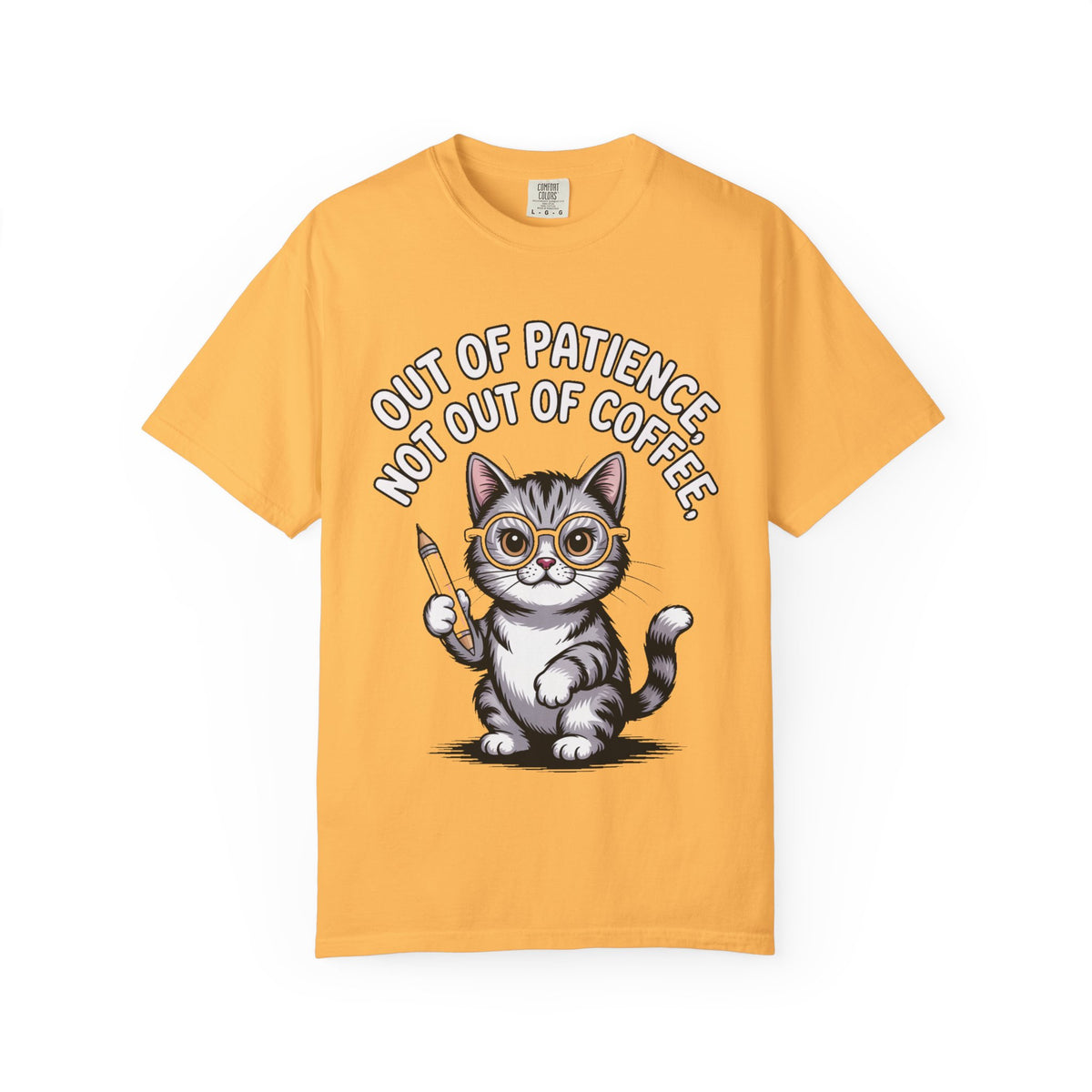 Funny Teacher Cat Shirt, Out Of Patience Not Out Of Coffee T-Shirt, Cat Lover Teacher Gift, Grading Papers Tee