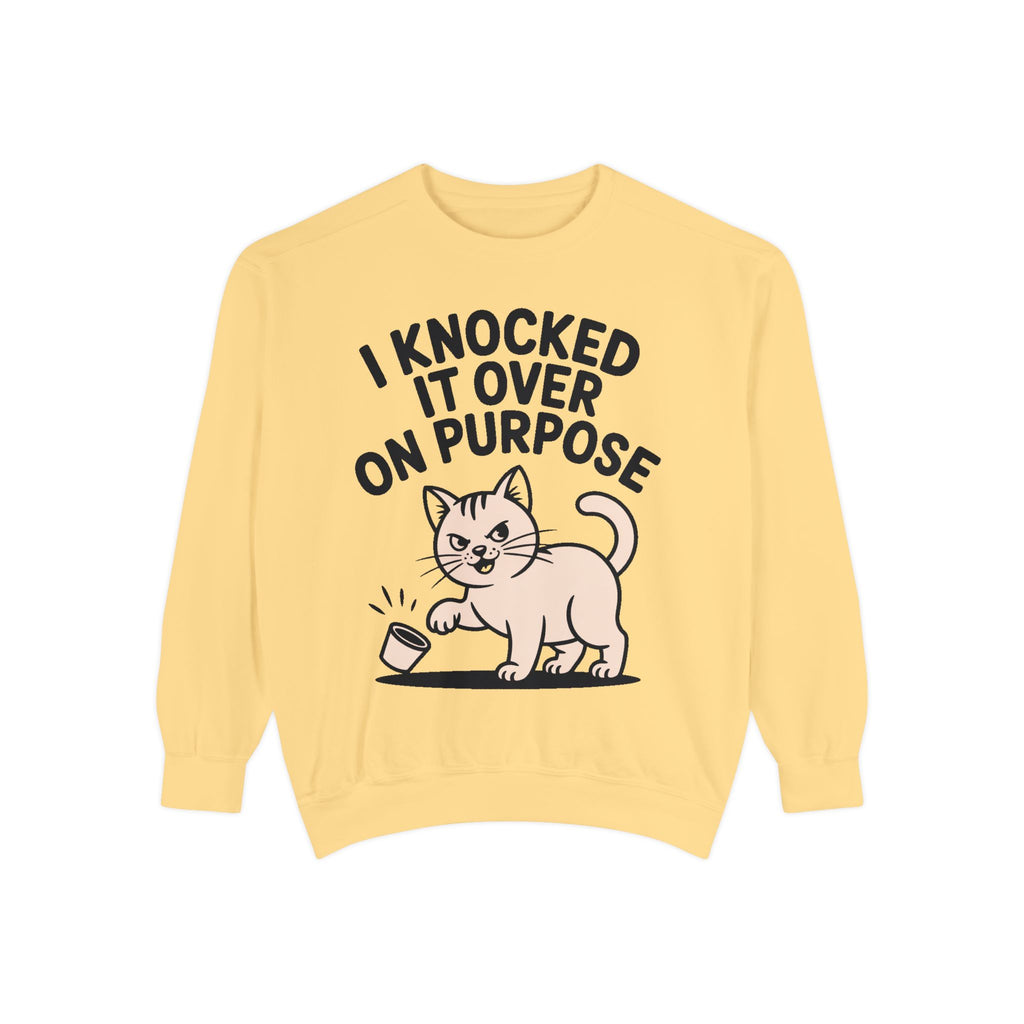 Funny Cat Sweatshirt, I Knocked It Over On Purpose Crewneck, Cute Cat Lover Gift, Embroidered Patch Style Cat Sweatshirt