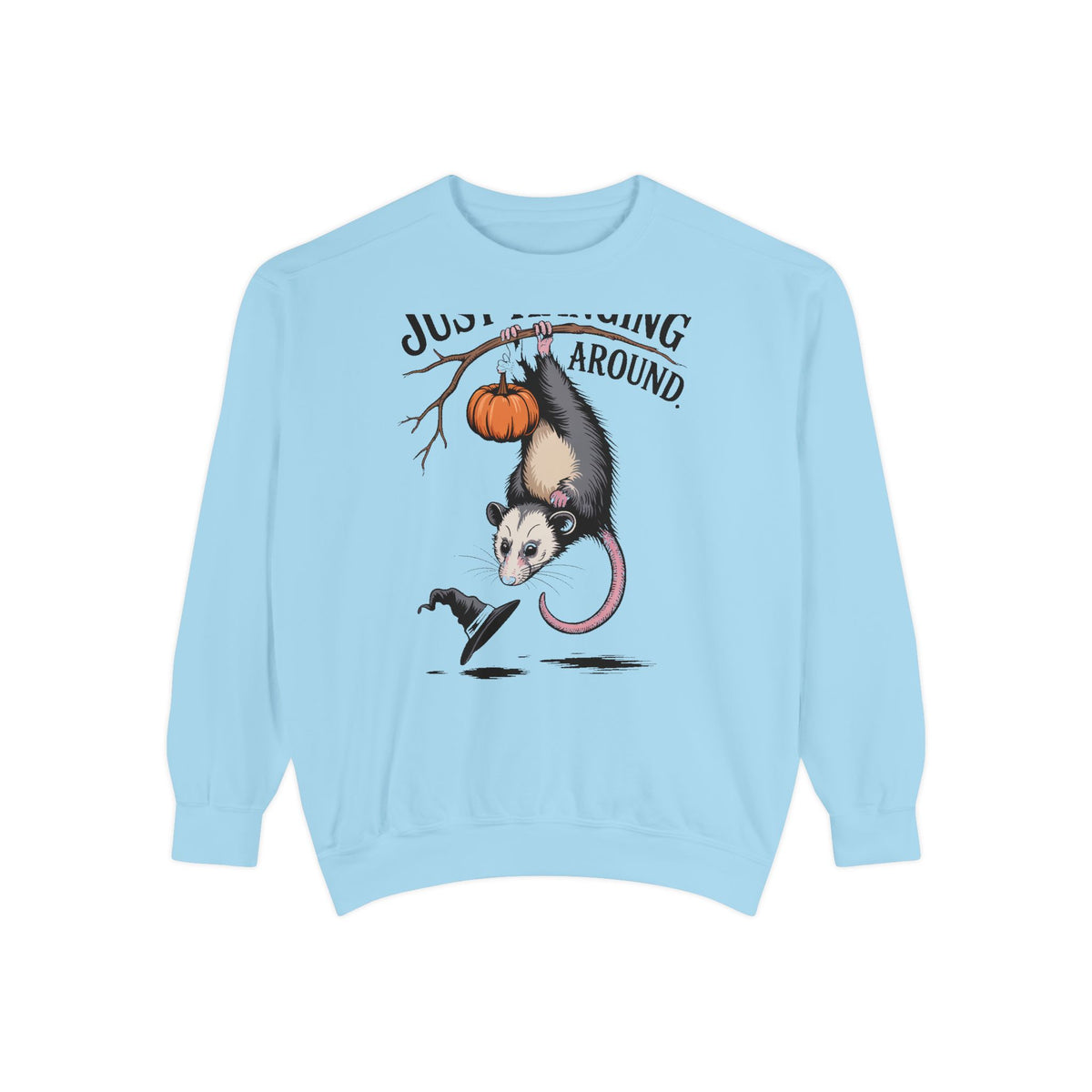 Just Hanging Around Opossum Sweatshirt, Vintage Halloween Crewneck, Funny Opossum Jack-o'-Lantern Shirt, Spooky Season Gift