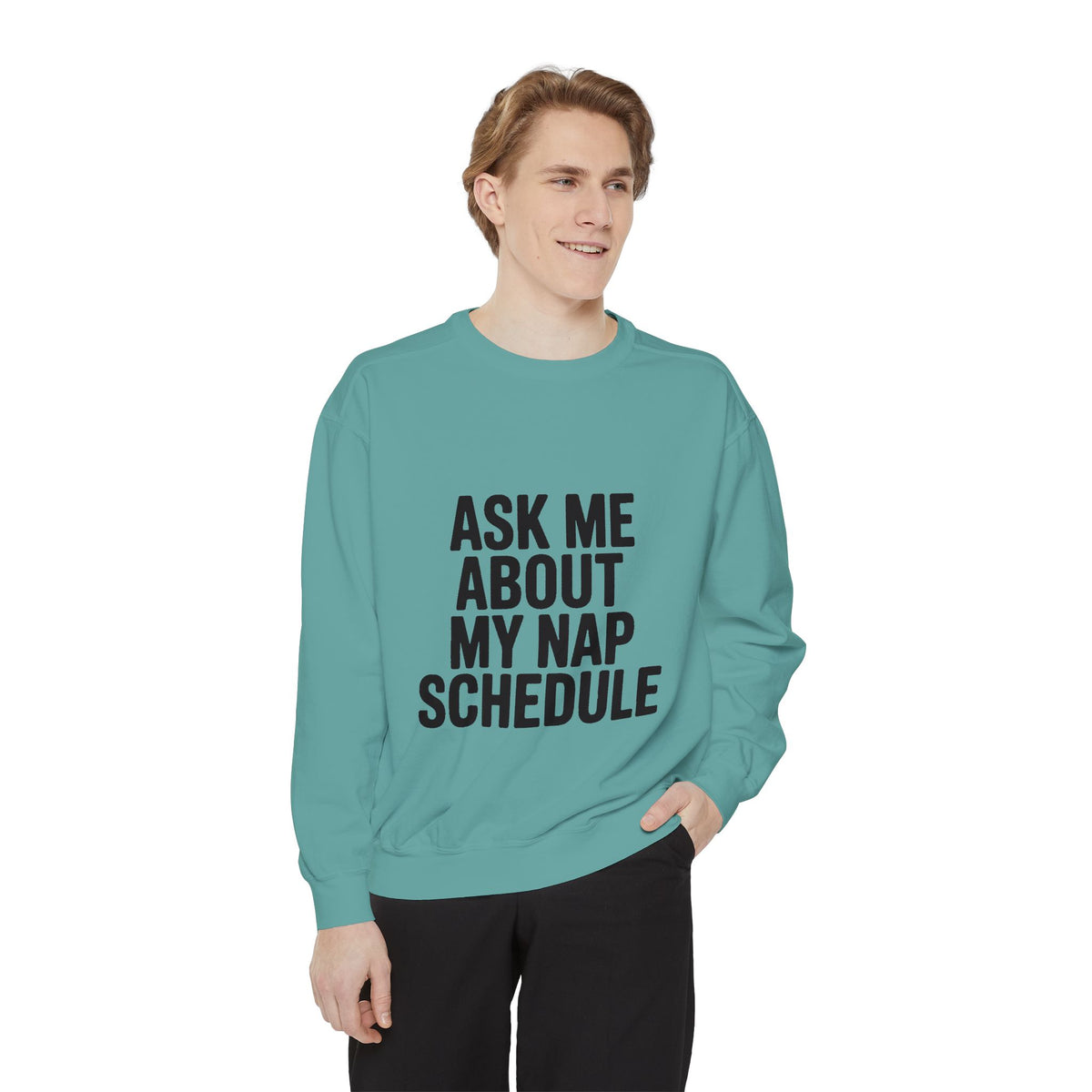 Ask Me About My Nap Schedule Sweatshirt, Funny Nap Lover Crewneck, Embroidered-Look Cozy Sweatshirt, Nap Queen King Gift