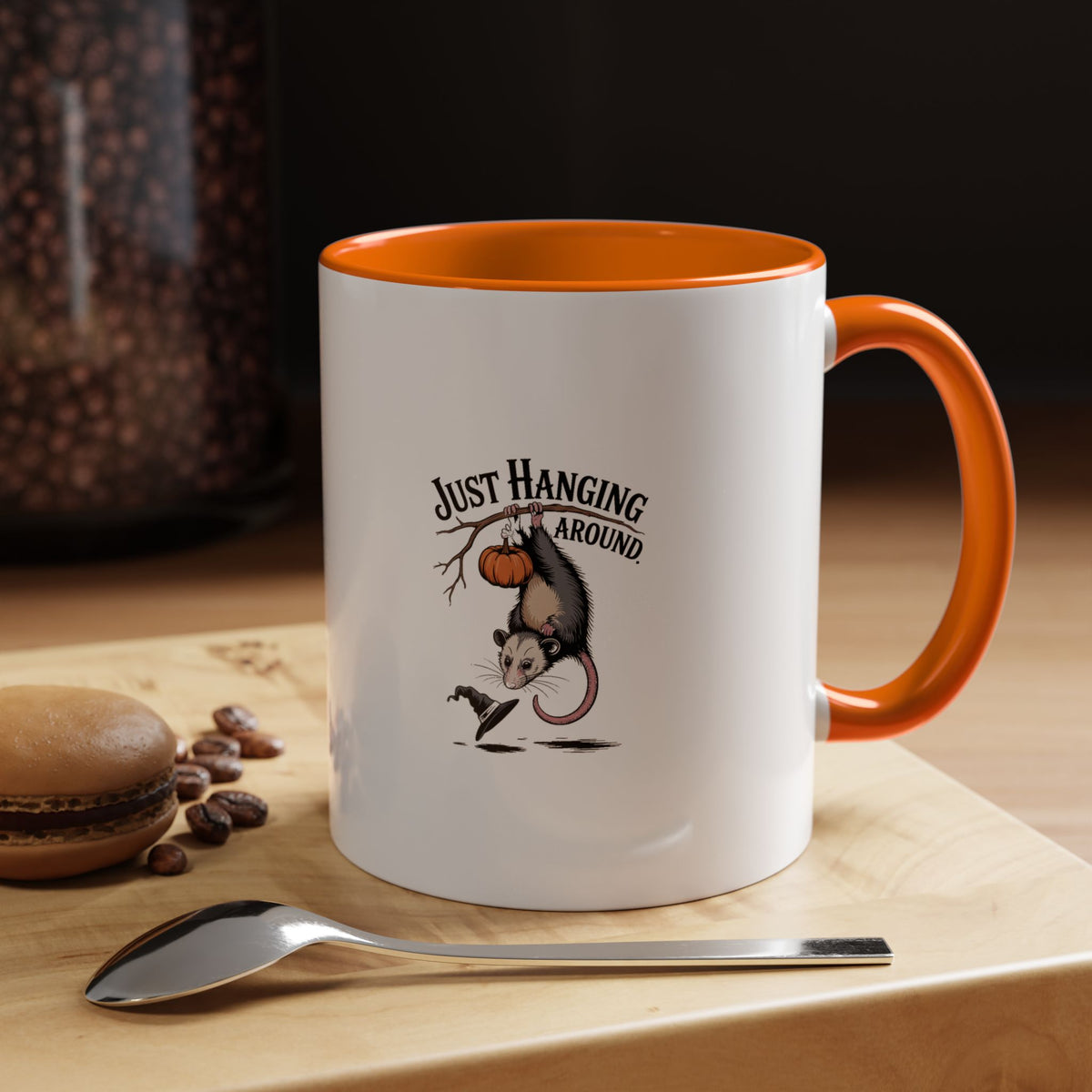 Just Hanging Around Opossum Mug, Funny Halloween Coffee Cup, Vintage Possum Witch Hat Mug, Spooky Season Gift, Halloween Mug