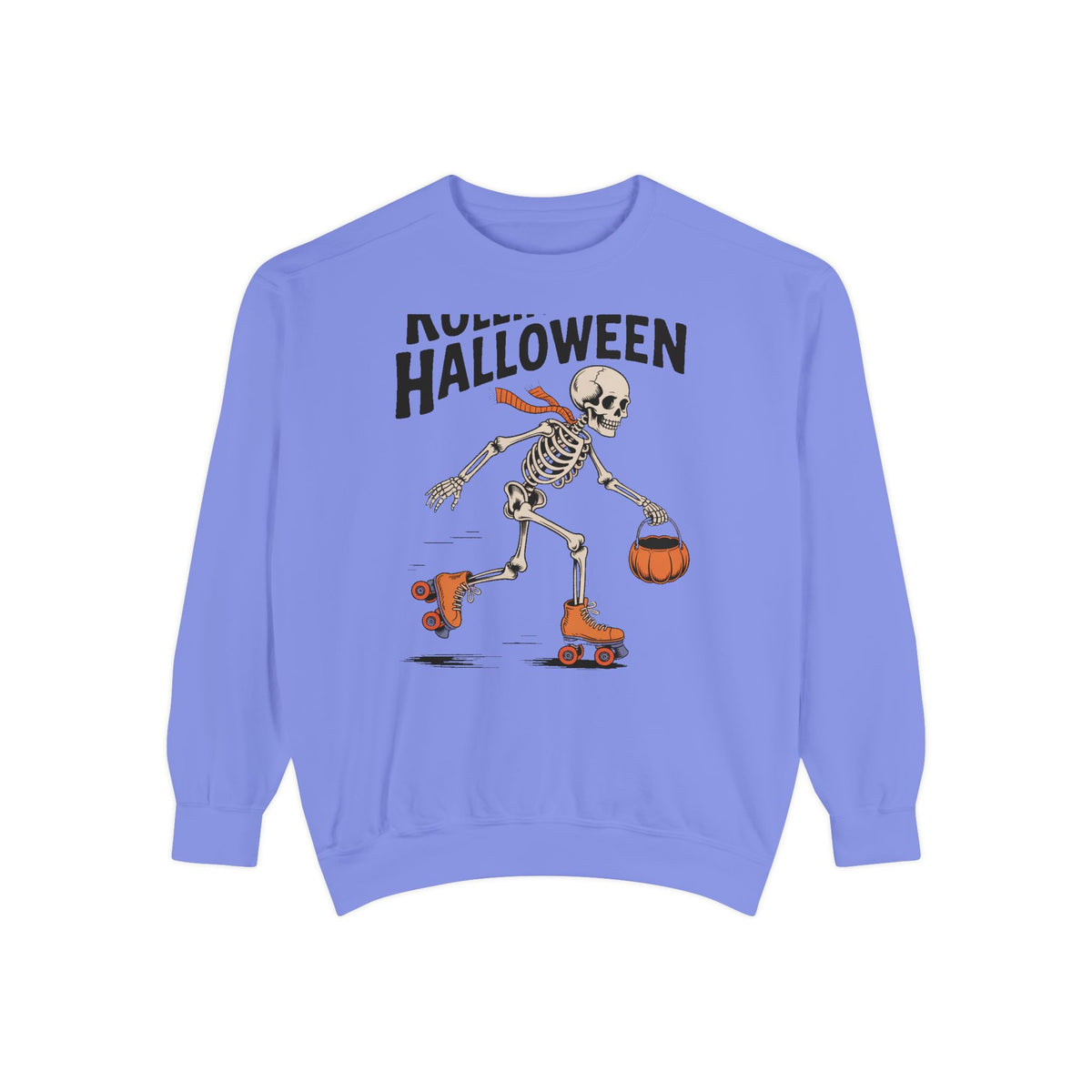 Rolling Into Halloween Skeleton Sweatshirt, Retro Roller Skate Skeleton Crewneck, Funny Halloween Gift, Vintage Spooky Season Sweatshirt
