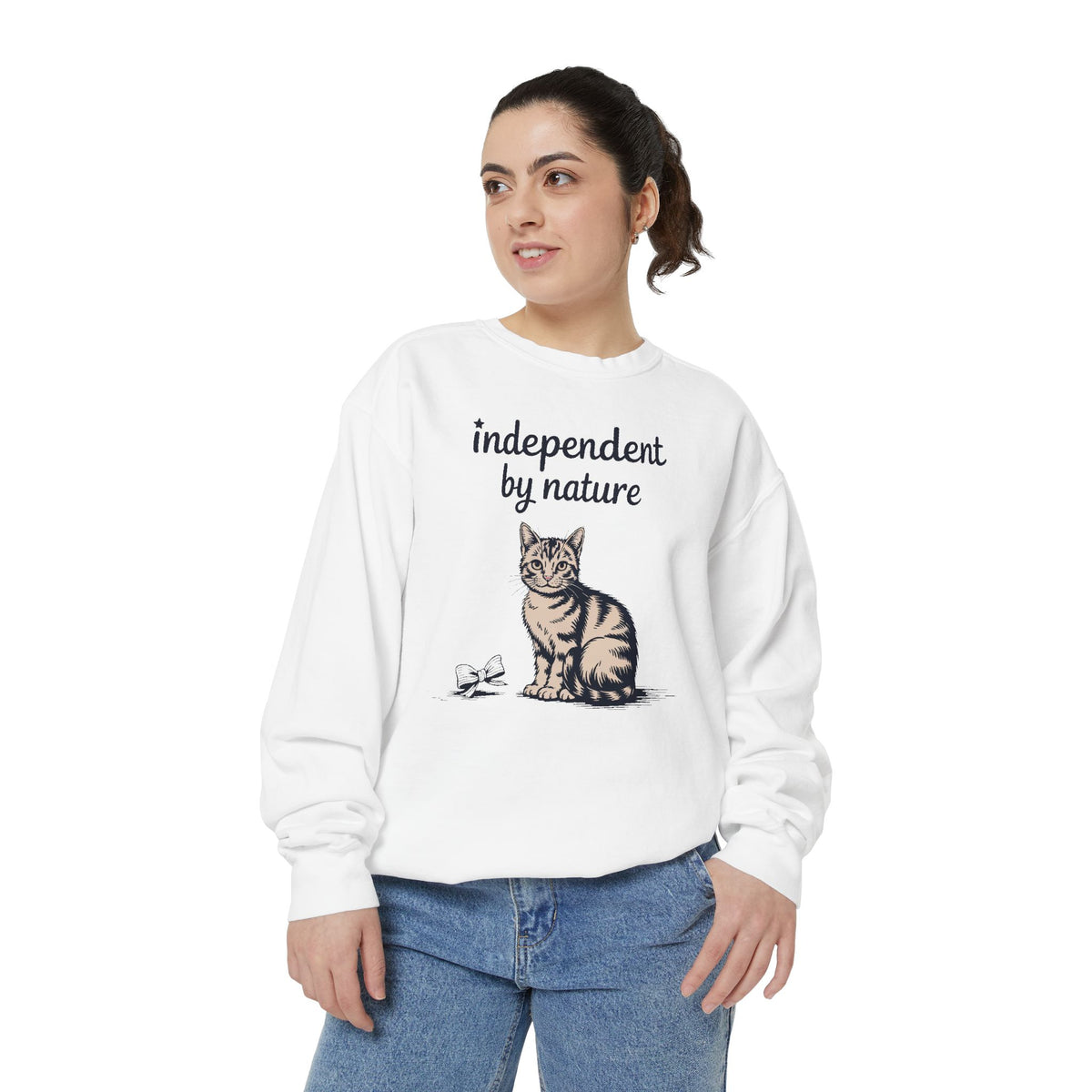 Cat Owner Sweatshirt, Independent By Nature Crewneck, Fourth Of July Cat Lover Gift, Funny Cat Mom Sweatshirt, Patriotic Cat Shirt, 4th Of…