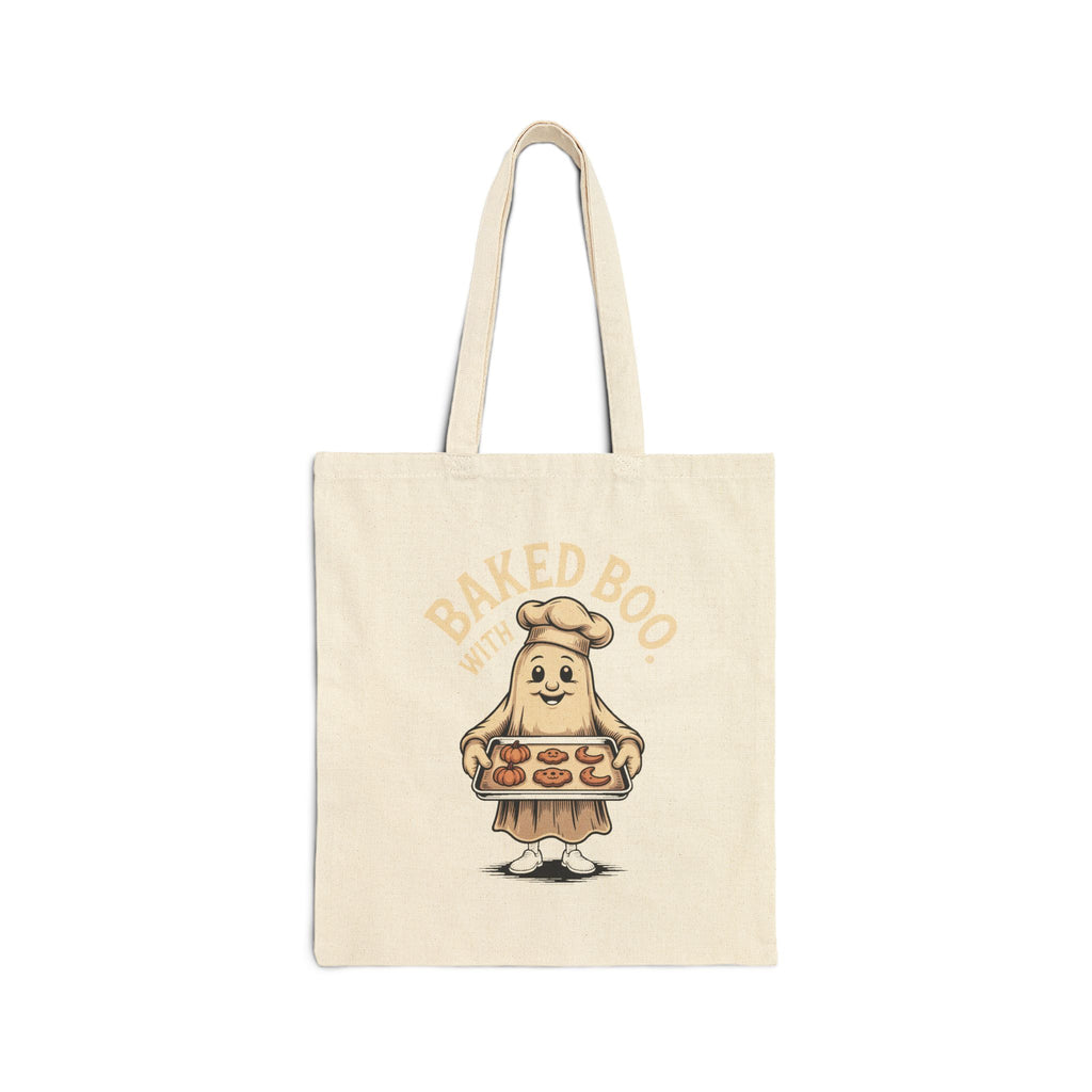 Baked With Boo Ghost Tote Bag, Halloween Baking Tote, Cute Ghost Cookies Bag, Fall Bakery Canvas Tote, Halloween Gift for Bakers