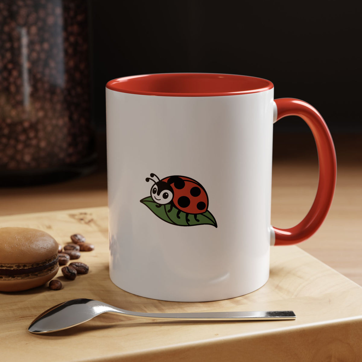 Ladybug On A Leaf Mug, Cute Ladybug Ceramic Mug, Nature Lover Gift, Cottagecore Coffee Cup, Insect Lover Gift Mug