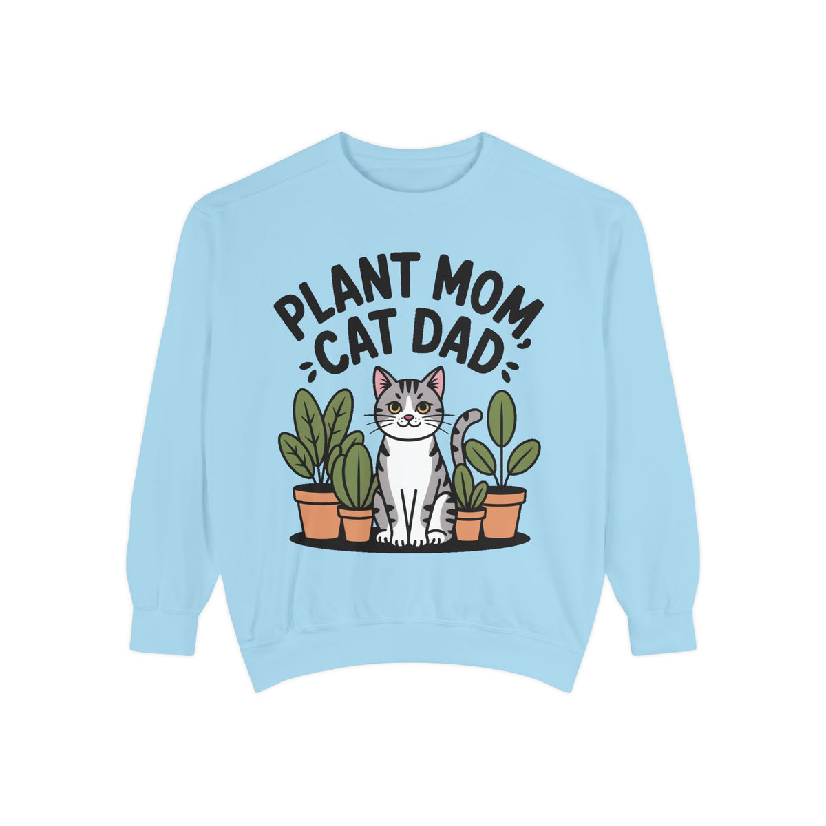 Plant Mom Cat Dad Sweatshirt, Funny Cat Lover Crewneck, Cute Plant Lady Gift, Embroidered Patch Style Sweatshirt for Cat Owners