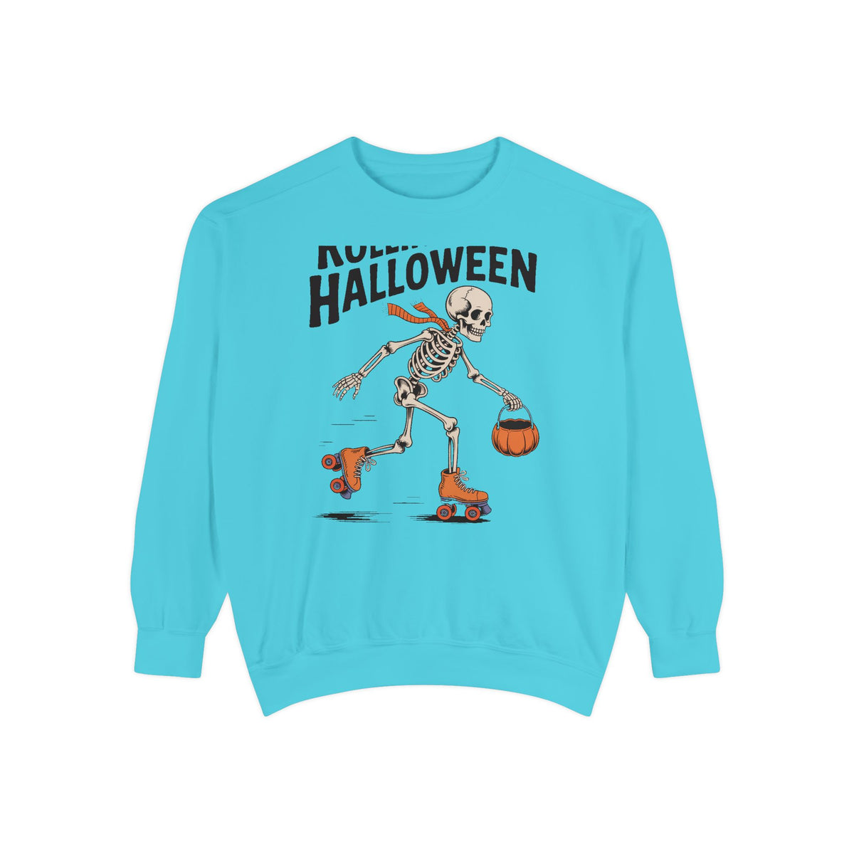 Rolling Into Halloween Skeleton Sweatshirt, Retro Roller Skate Skeleton Crewneck, Funny Halloween Gift, Vintage Spooky Season Sweatshirt