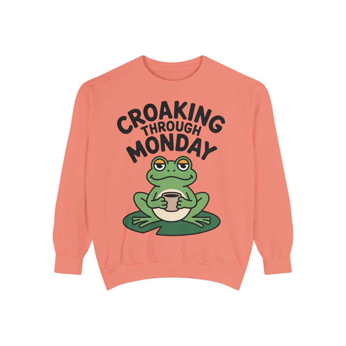 Croaking Through Monday Sweatshirt, Funny Tired Frog Crewneck, Cute Coffee Frog Sweatshirt, Frog Lover Gift