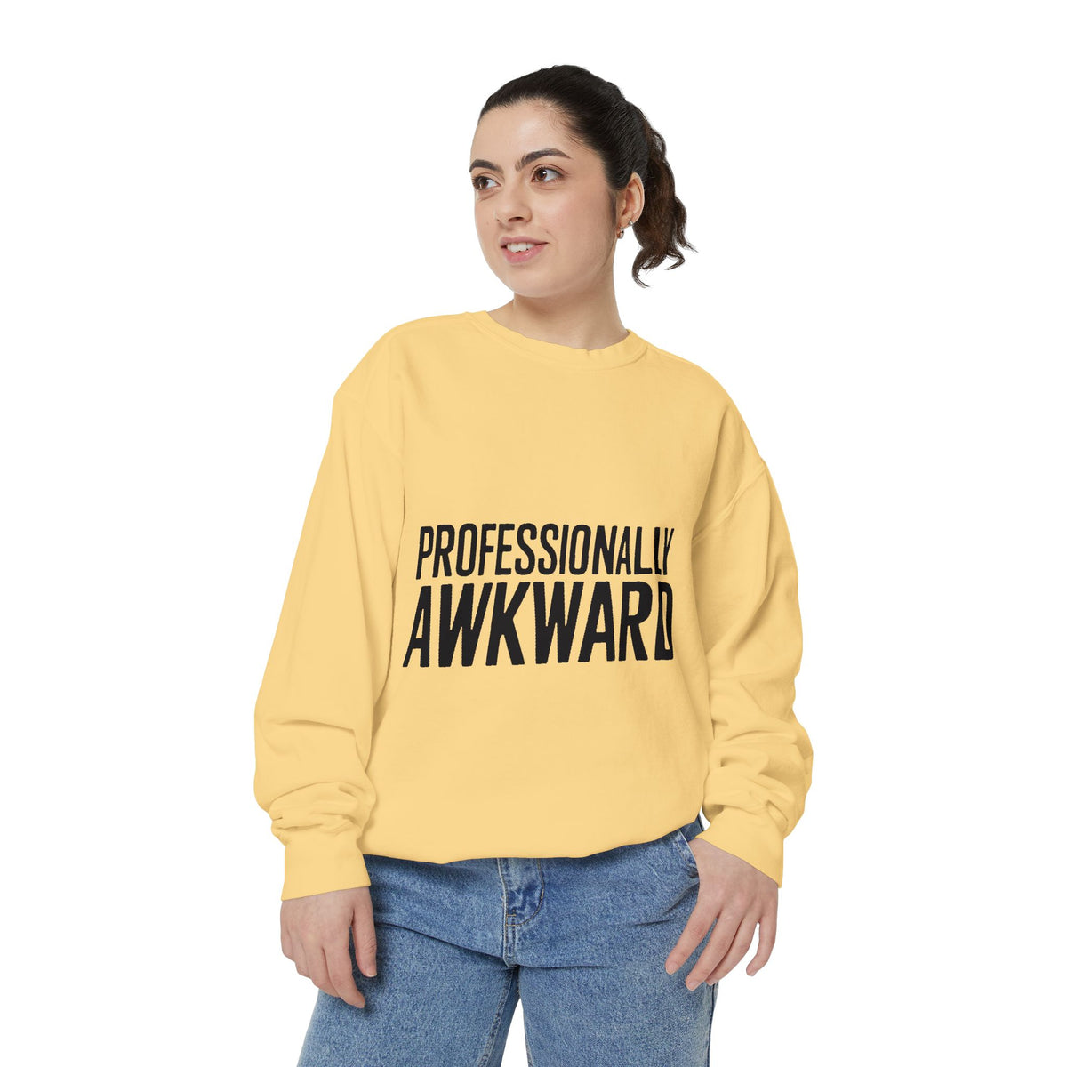 Professionally Awkward Sweatshirt, Funny Embroidered Crewneck, Minimalist Typography Sweatshirt, Sarcastic Coworker Gift