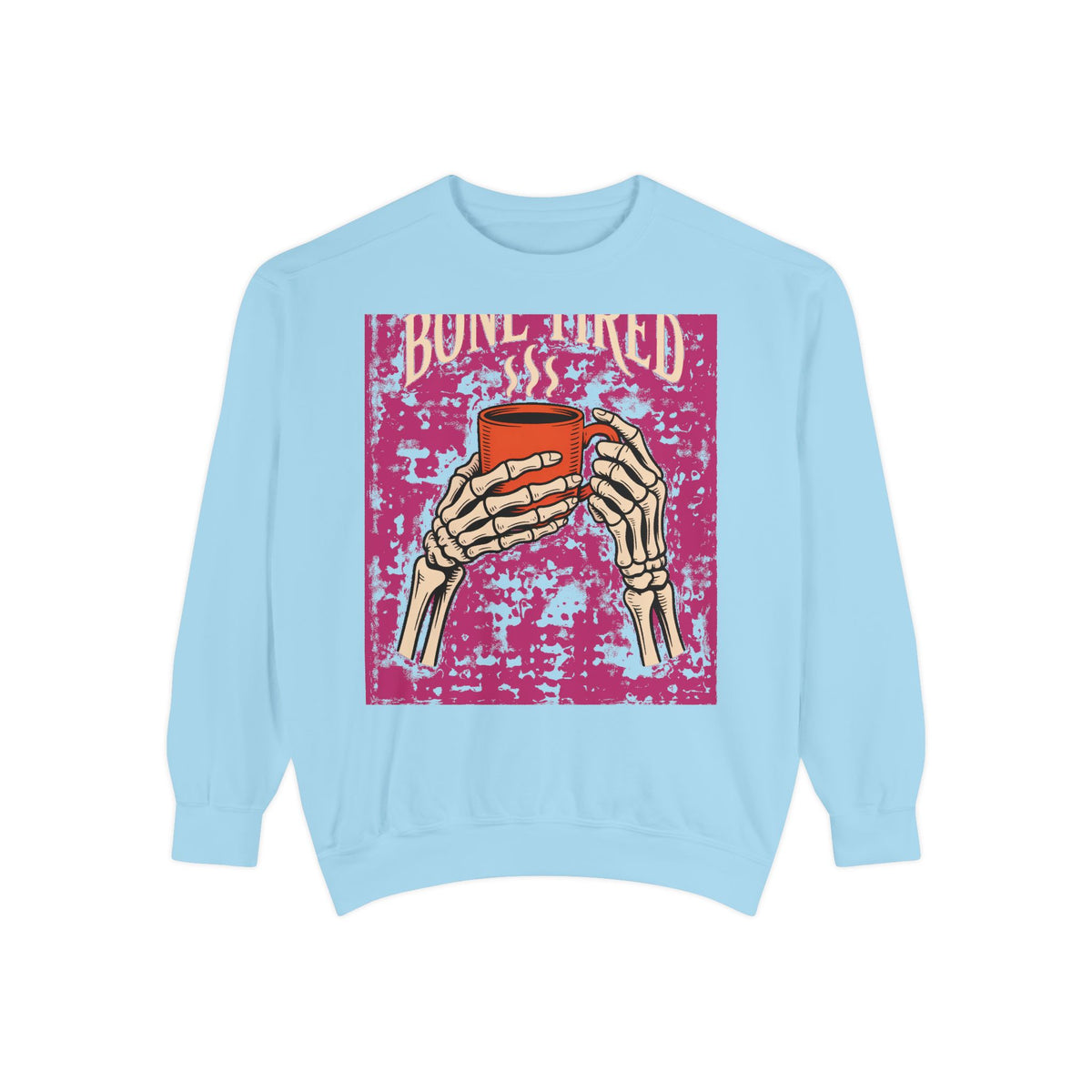 Bone Tired Coffee Sweatshirt, Halloween Skeleton Hands Mug Crewneck, Vintage Spooky Season Coffee Lover Gift, Funny Fall Sweatshirt