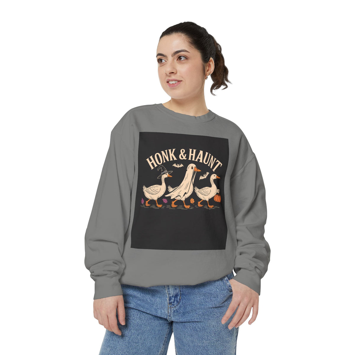 Honk & Haunt Geese Sweatshirt, Funny Halloween Goose Crewneck, Vintage Spooky Season Sweatshirt, Bird Lover Halloween Gift