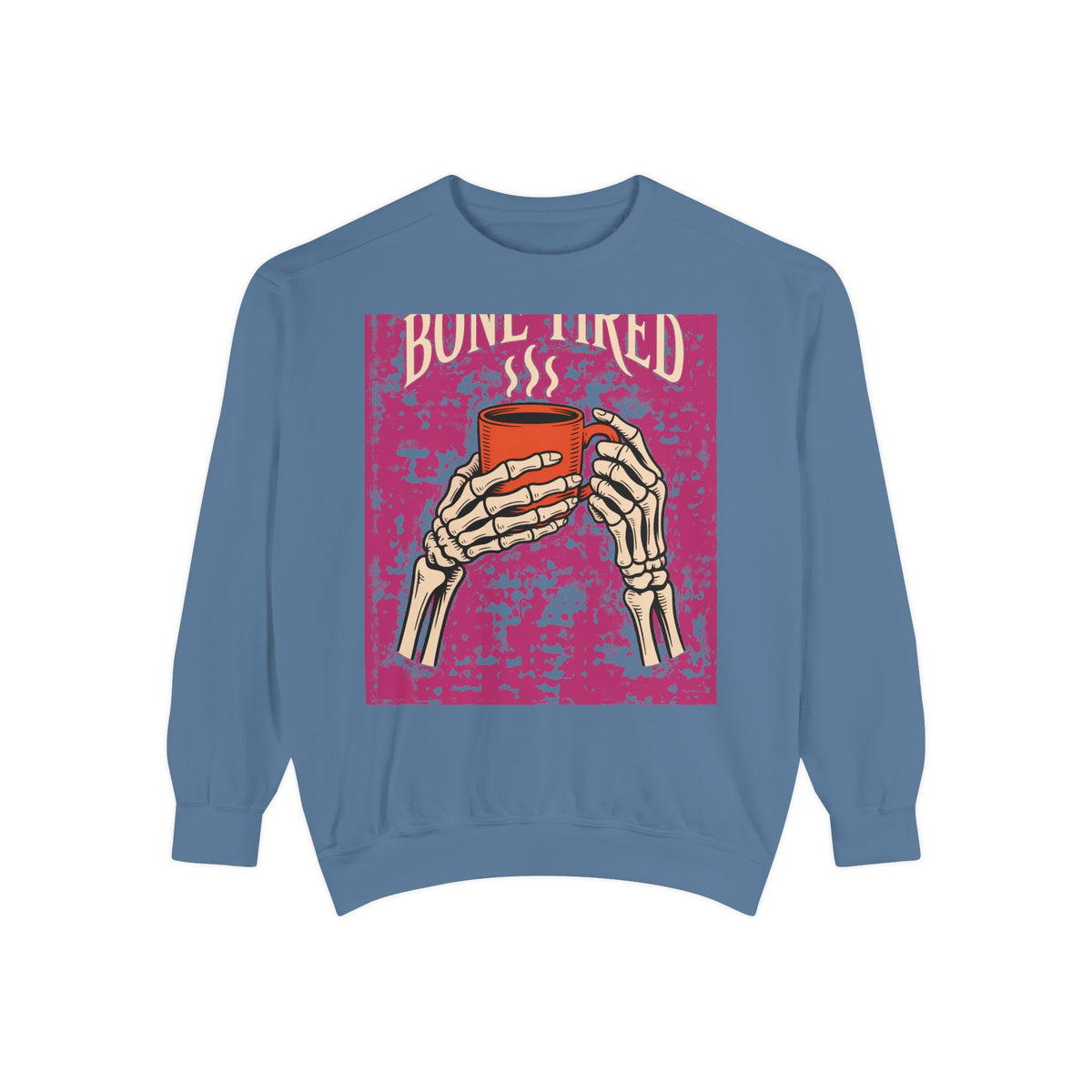 Bone Tired Coffee Sweatshirt, Halloween Skeleton Hands Mug Crewneck, Vintage Spooky Season Coffee Lover Gift, Funny Fall Sweatshirt