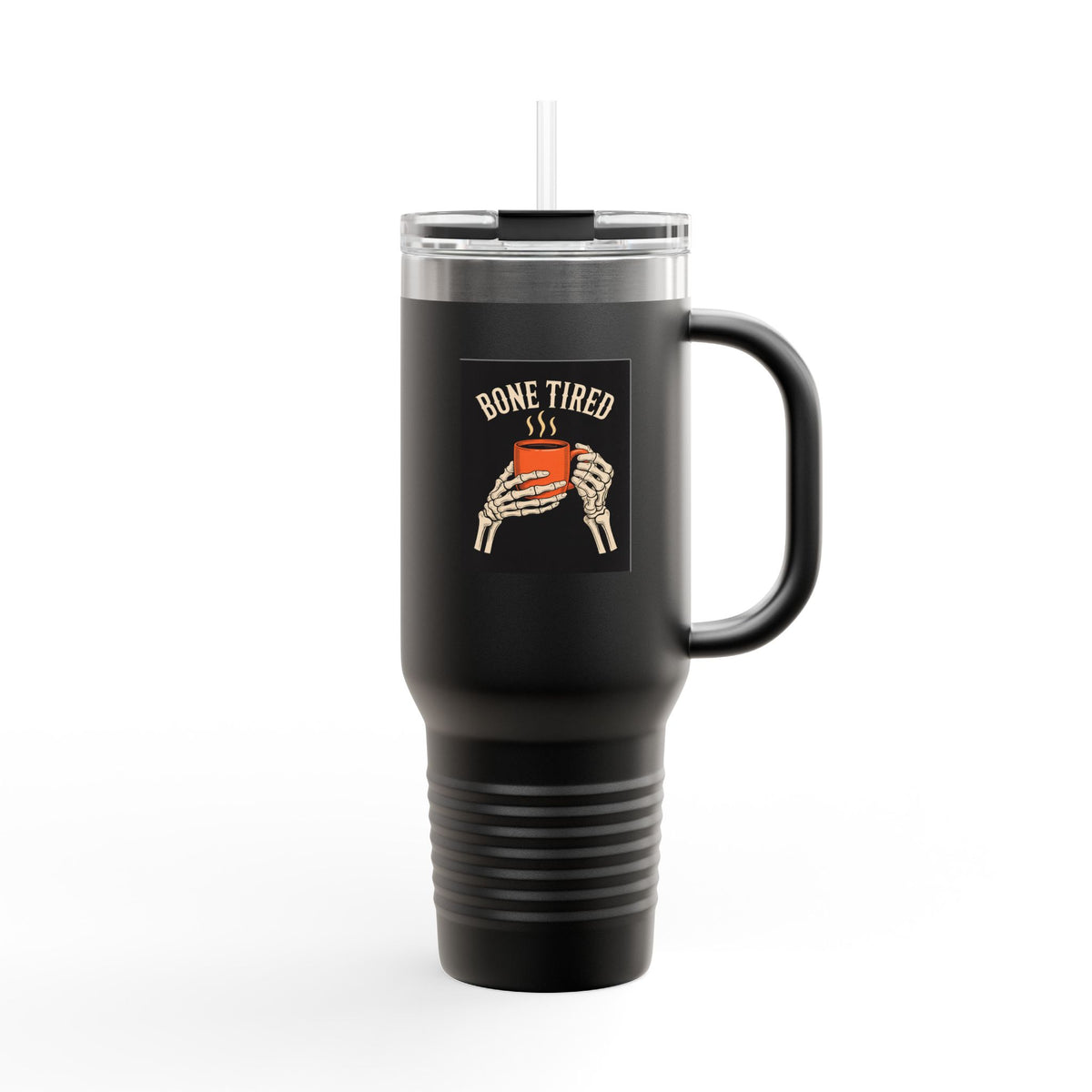 Bone Tired Halloween Travel Mug, Skeleton Hands Coffee Tumbler, Funny Halloween Coffee Cup Gift, Spooky Season 40oz Tumbler