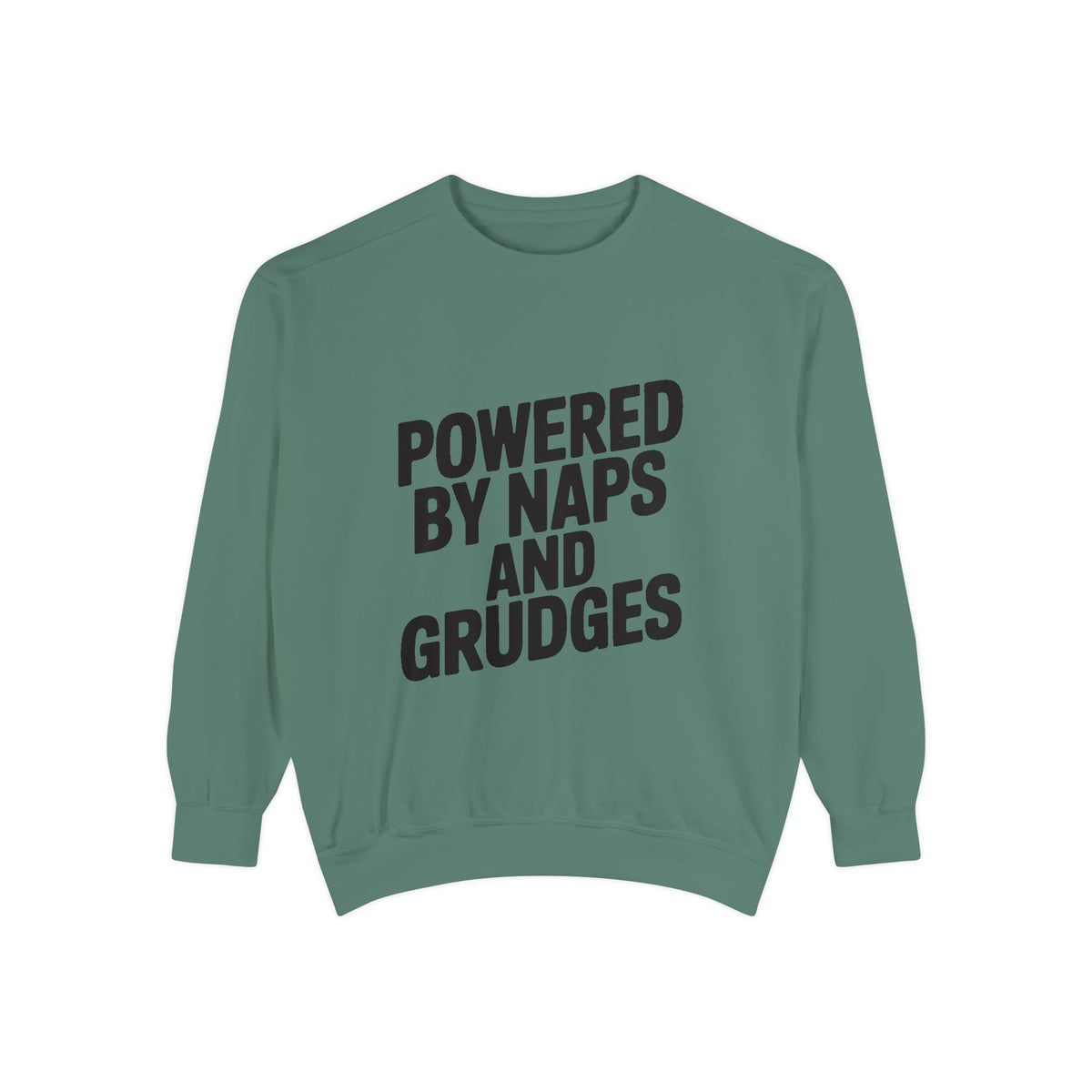 Powered By Naps And Grudges Sweatshirt, Funny Sarcastic Crewneck, Embroidered-Look Graphic Sweatshirt, Sarcasm Lover Gift