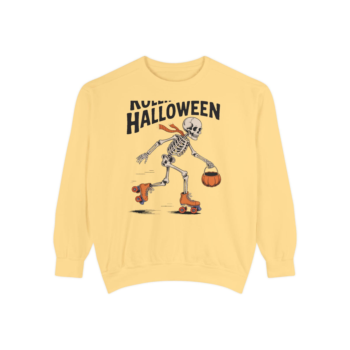 Rolling Into Halloween Skeleton Sweatshirt, Retro Roller Skate Skeleton Crewneck, Funny Halloween Gift, Vintage Spooky Season Sweatshirt
