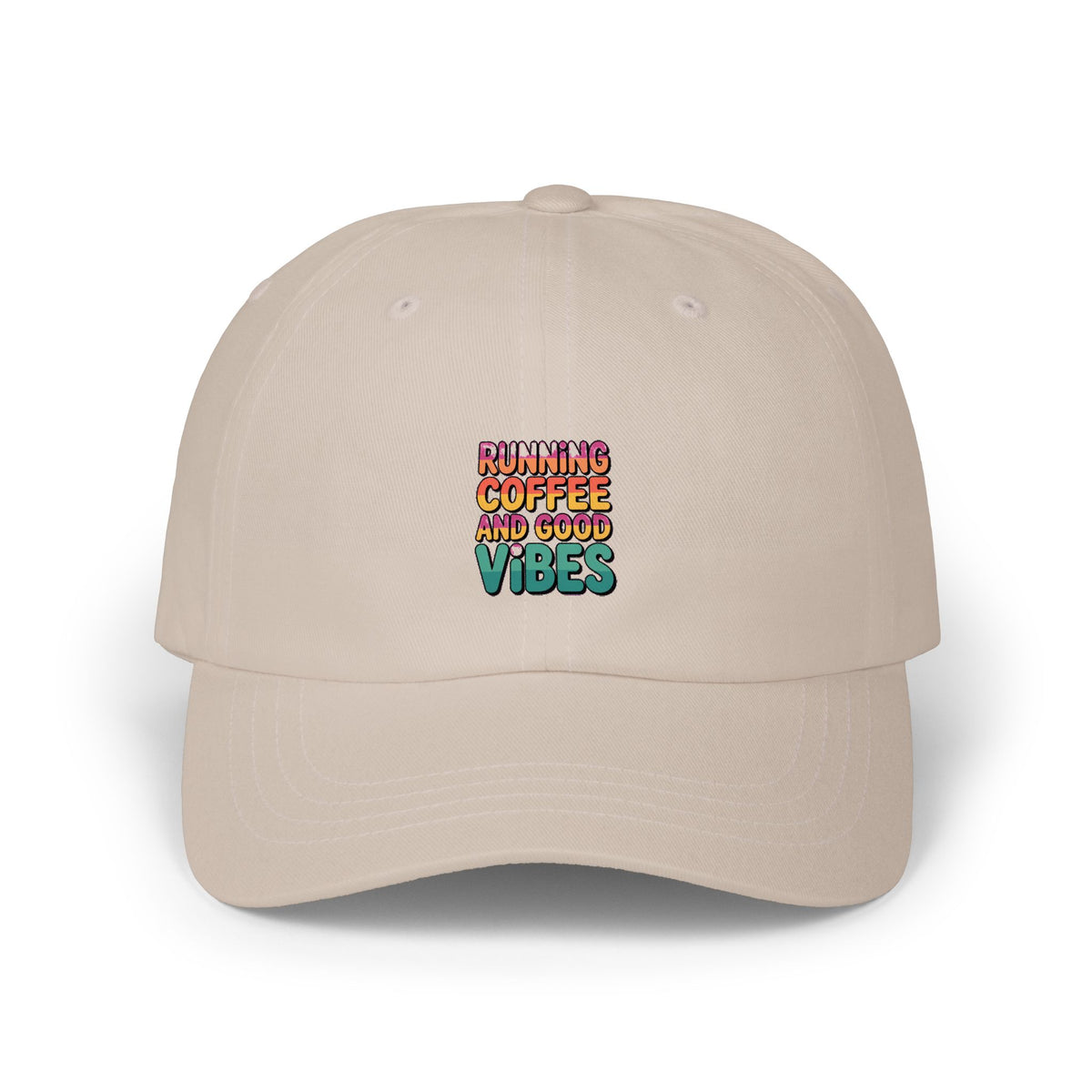 Running On Coffee And Vibes Dad Hat, Funny Coffee Lover Embroidered Cap, Coffee Addict Gift, Cute Dad Cap For Coffee Drinkers