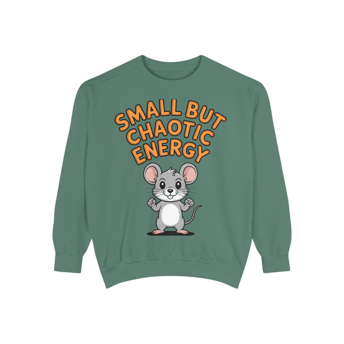 Small But Chaotic Energy Sweatshirt, Funny Mouse Crewneck, Cute Cartoon Mouse Sweatshirt, Embroidered Patch Style Gift