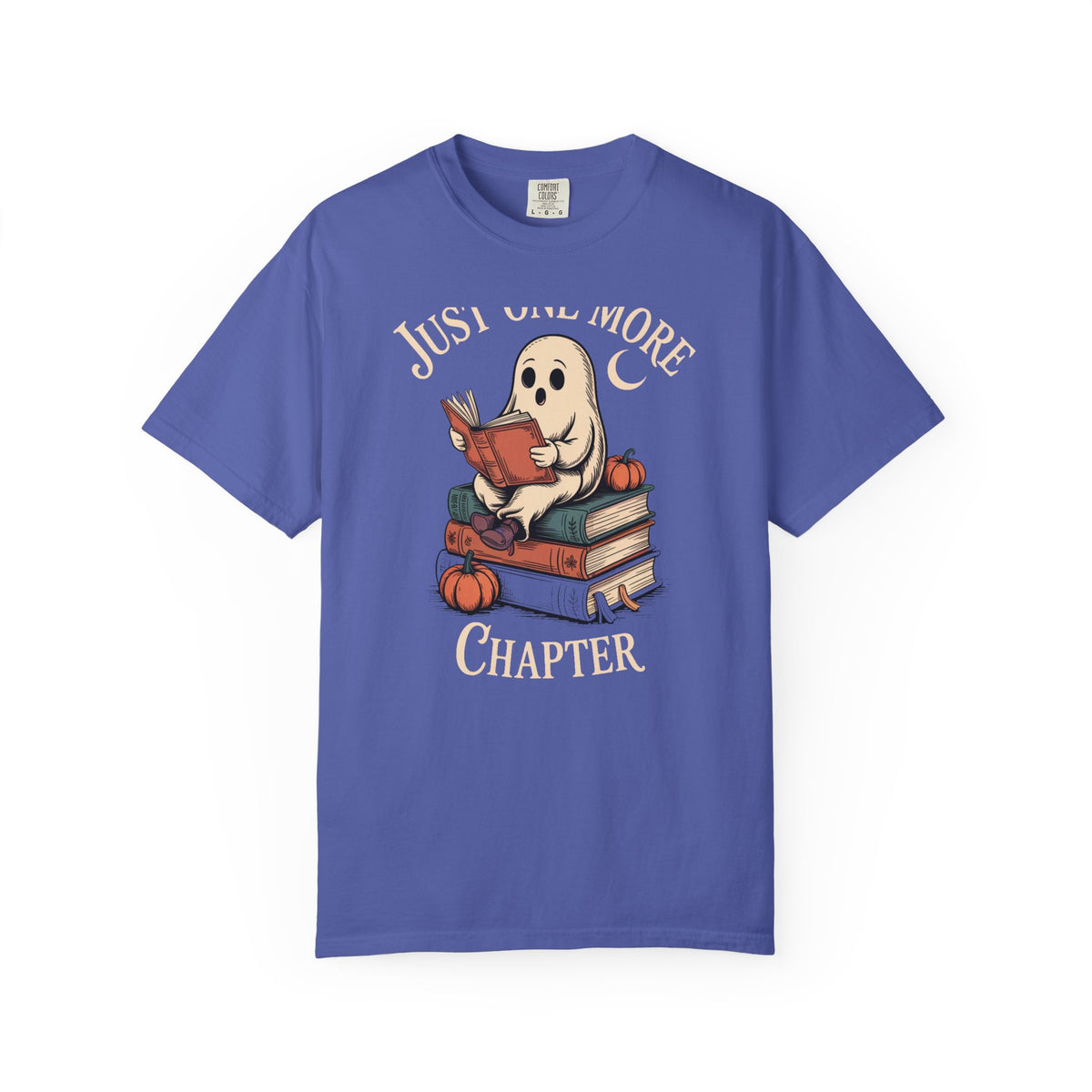 Just One More Chapter Ghost Shirt, Cozy Halloween Reading Tee, Bookish Ghost T-Shirt, Vintage Storybook Halloween Gift