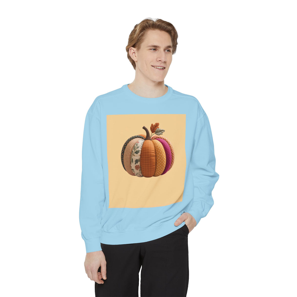 Patchwork Pumpkin Sweatshirt, Fall Quilted Pumpkin Crewneck, Halloween Shirt, Cozy Autumn Gift, Embroidered Style Pumpkin Sweater