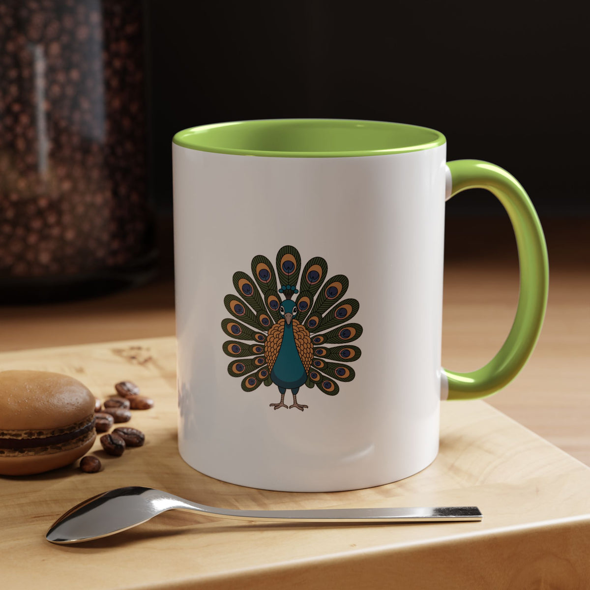 Cute Peacock Mug, Fanned Feather Peacock Coffee Cup, Bird Lover Gift, Cartoon Peacock Ceramic Mug, Colorful Feather Pattern Mug