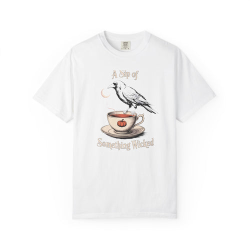 A Sip Of Something Wicked Crow Shirt, Vintage Halloween Tea Tee, Gothic Crow Pumpkin T-Shirt, Witchy Autumn Gift