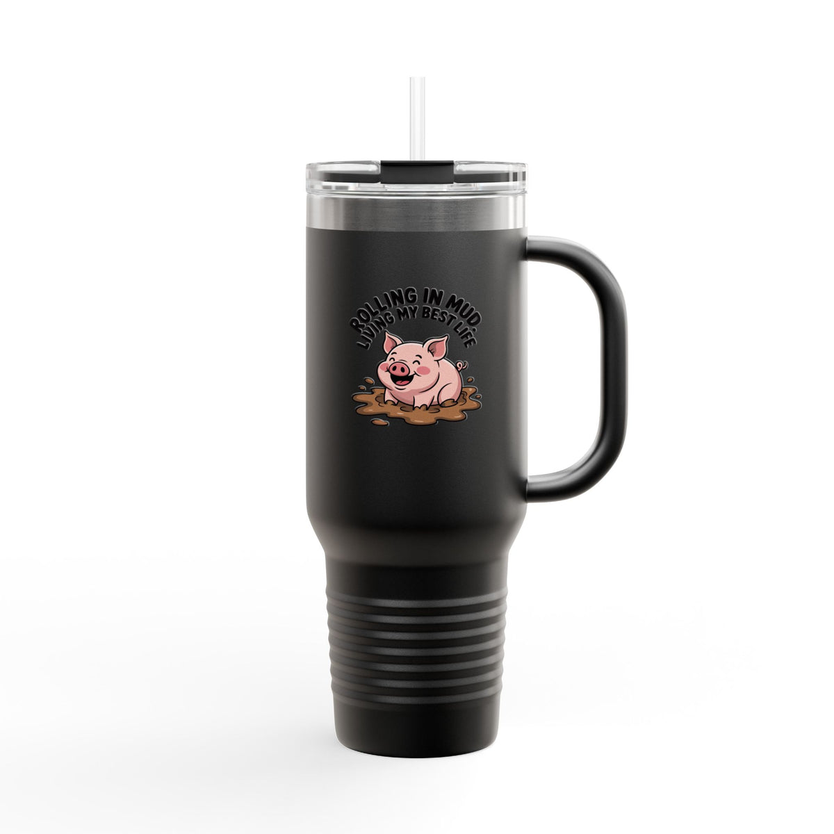Funny Pig Travel Mug, Rolling In Mud Living My Best Life Tumbler, Cute Farm Animal 40oz Cup, Pig Lover Gift, Funny Farmhouse Mug