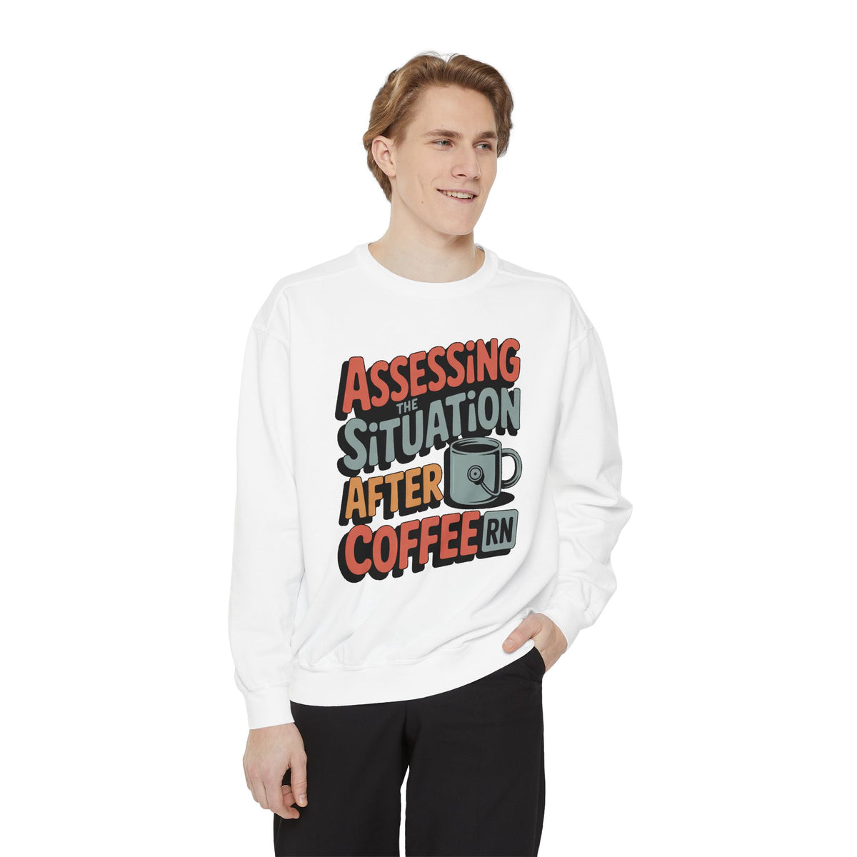 RN Sweatshirt, Nurse Sarcasm Gift, Assessing The Situation After Coffee, Funny Nurse Crewneck, Nurse Appreciation Gift, Retro Nurse Tee