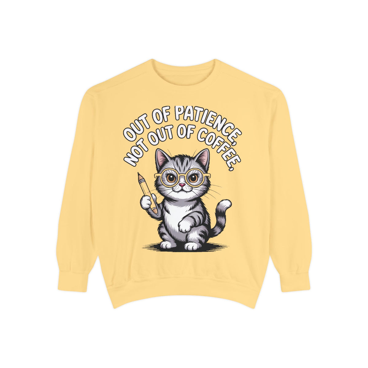 Teacher Cat Sweatshirt, Funny Cat Teacher Crewneck, Out Of Patience Not Out Of Coffee Shirt, Teacher Gift, Cat Lover Sweatshirt