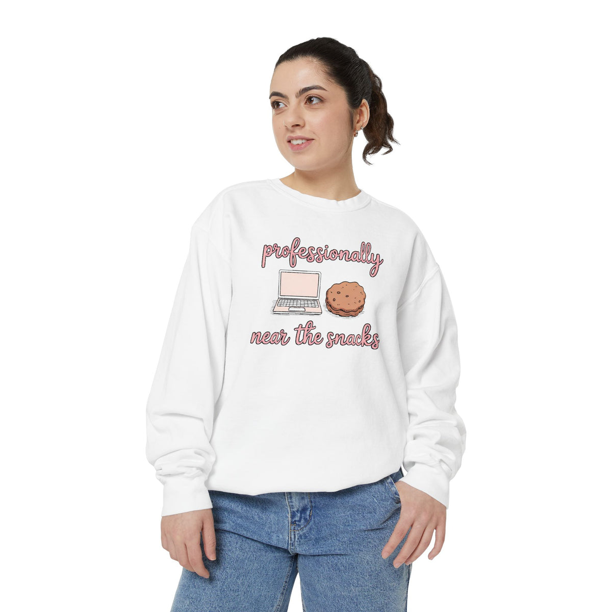 Remote Worker Sweatshirt, Professionally Near The Snacks, Funny Work From Home Gift, Sarcastic Office Crewneck, Coworker Christmas Gift, WF…