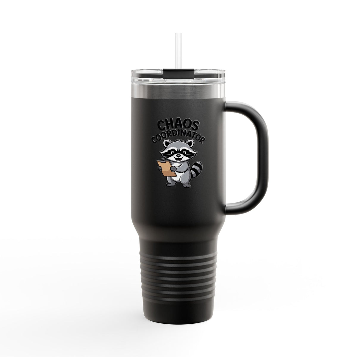 Chaos Coordinator Raccoon Travel Mug, Funny Raccoon Tumbler with Handle, Cute Trash Panda Gift, 40oz Insulated Cup for Coffee Lovers