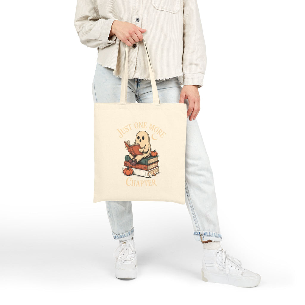 Just One More Chapter Ghost Tote Bag, Halloween Reading Tote, Bookish Ghost Canvas Bag, Spooky Season Book Lover Gift