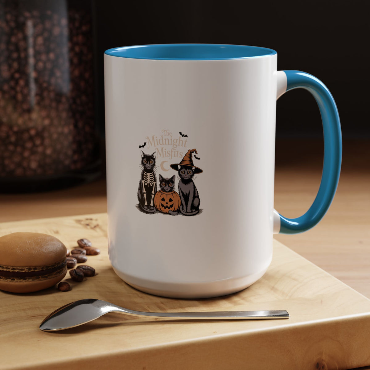 The Midnight Misfits Cats Mug, Funny Black Cat Halloween Costume Coffee Mug, Spooky Season Cat Lover Gift, Vintage Halloween Mug