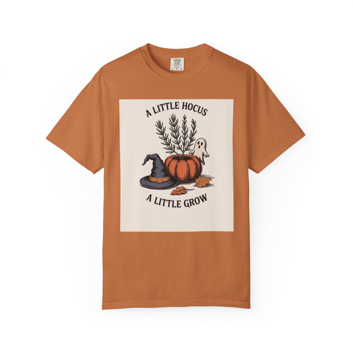 A Little Hocus A Little Grow Shirt, Halloween Botanical T-Shirt, Pumpkin Planter Witch Hat Ghost Tee, Cozy Fall Gift